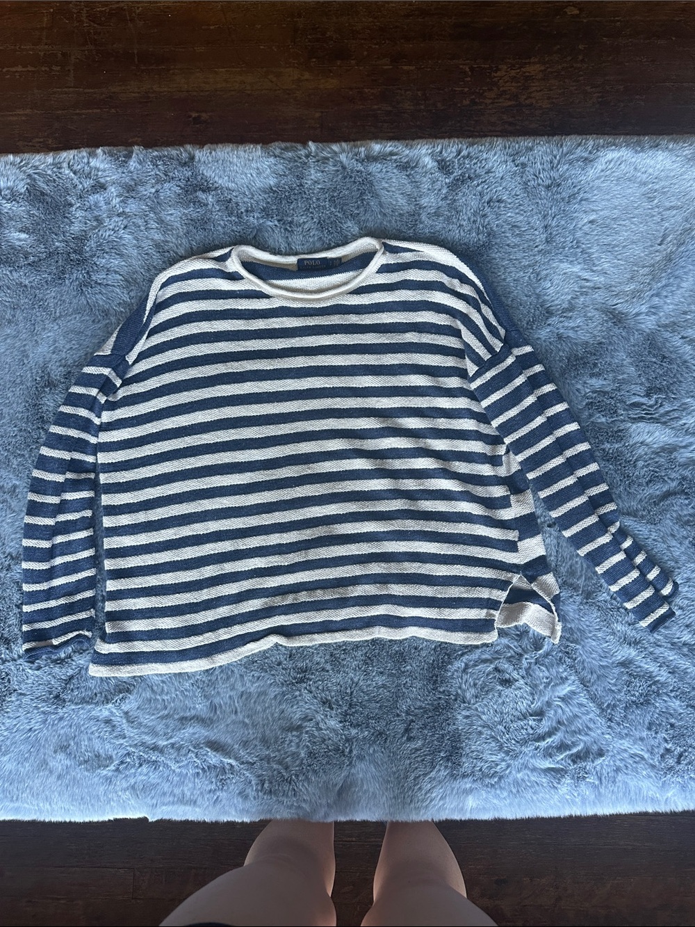 Polo by Ralph Lauren Blue and White Striped Knit Sweater